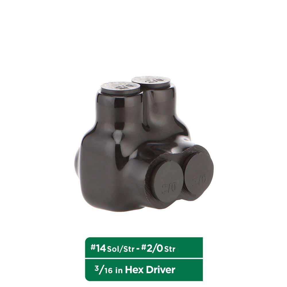 Commercial Electric 14 AWG to 2/0 AWG Dual-Rated 2-Port 1-Sided Entry Insulated Multiple Tap Connector, Black (3)