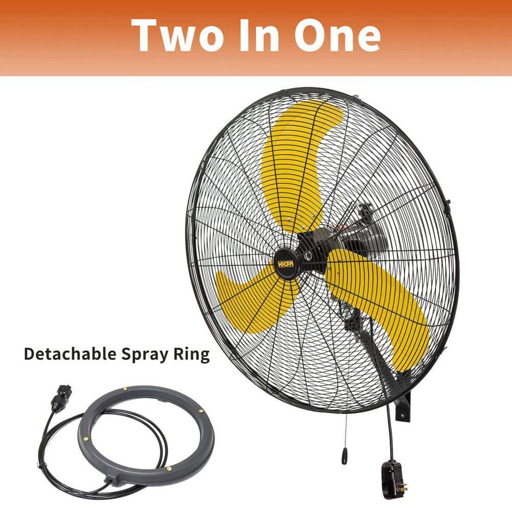 WOCK HICFM 30 in. Yellow Outdoor Weatherproof Misting Oscillating Wall Mounted Fan, 9300 CFM, IP44 Motor, GFCI Plug, 3-Speed (2)