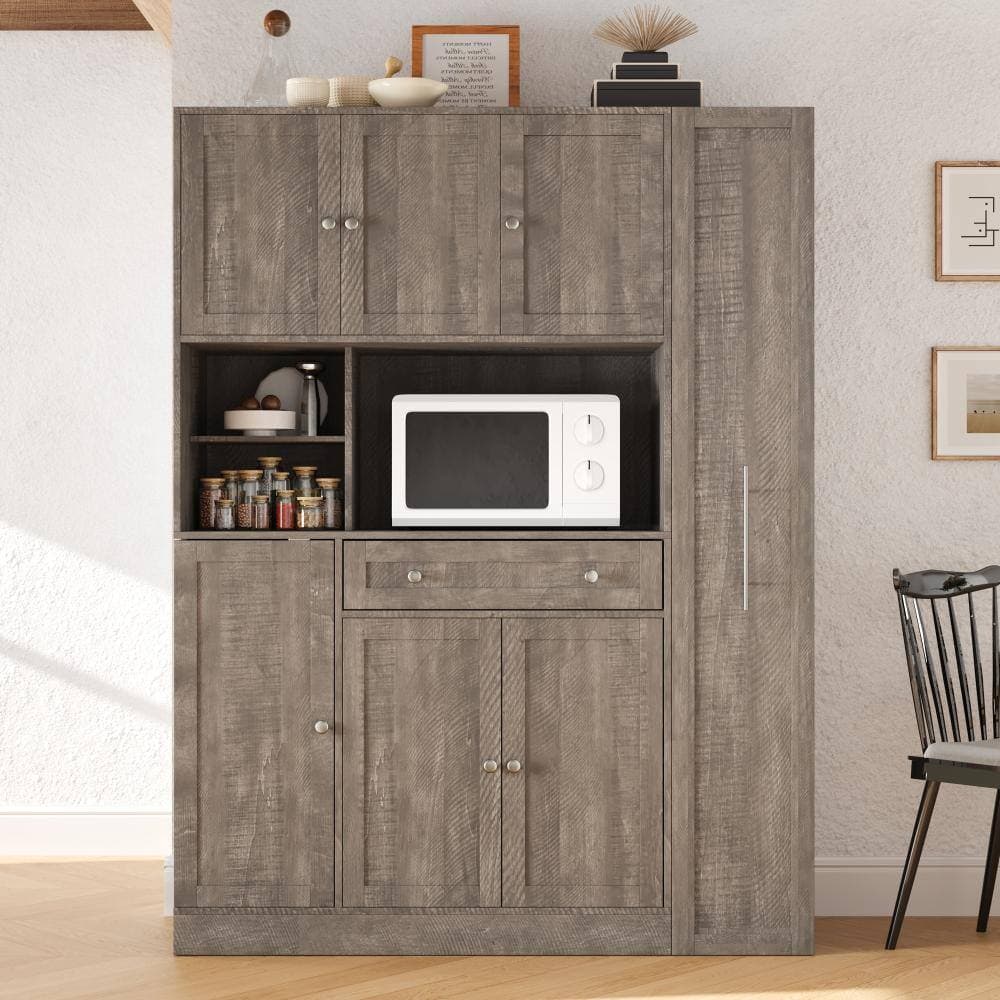 COWLOWN 52.8 in. W x 17.7 in. D x 70 in. H Brown Linen Cabinet with Pull-Out Side Cabinet, Door Shelves and Drawer (2)