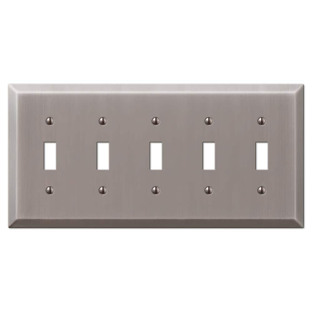 AMERELLE Metallic 5 Gang Toggle Steel Wall Plate - Antique Nickel