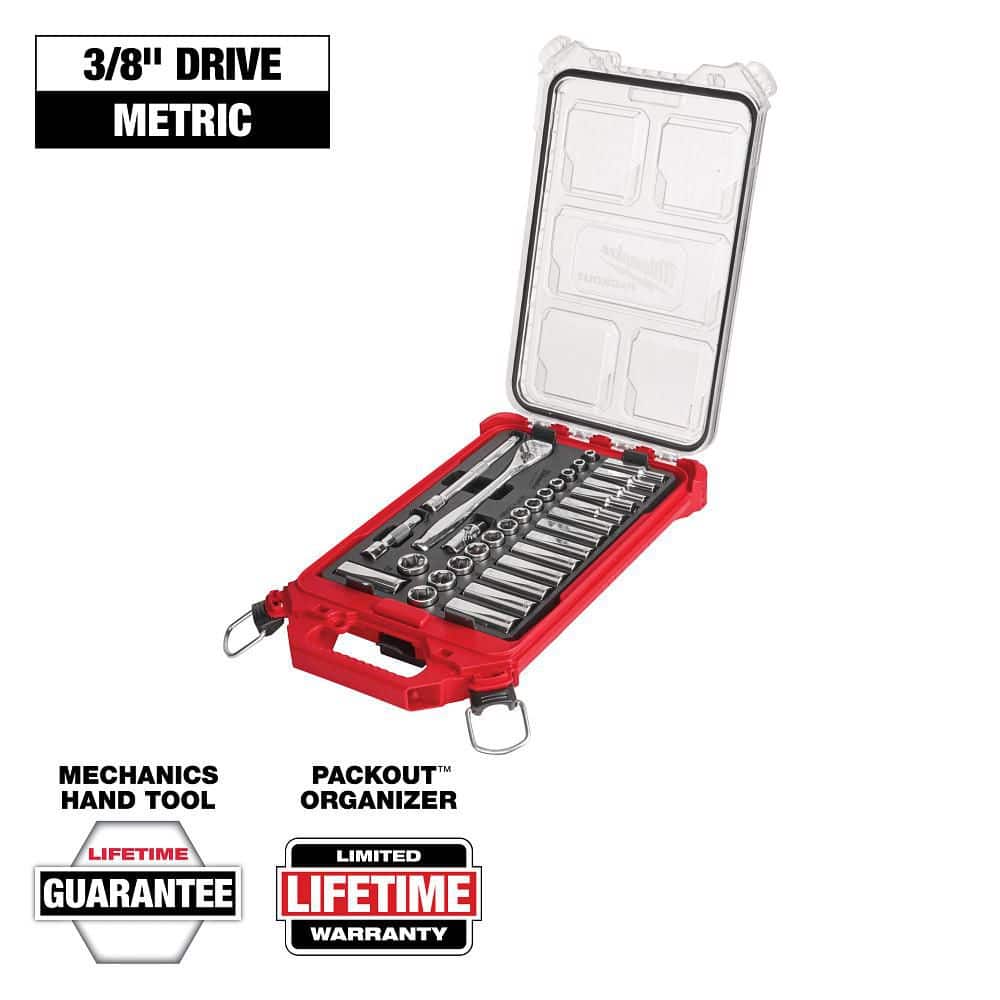 Milwaukee . and 1/4 in. Drive / Ratchet and Socket Mechanics Tool Set w/PACKOUT Case & Mounting Plate