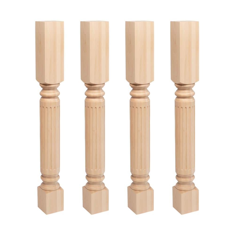 American Pro Decor 35.25 in. x 3.75 in. Unfinished Solid North American Hard Maple Fluted Kitchen Island Leg (4-Pack) (1)