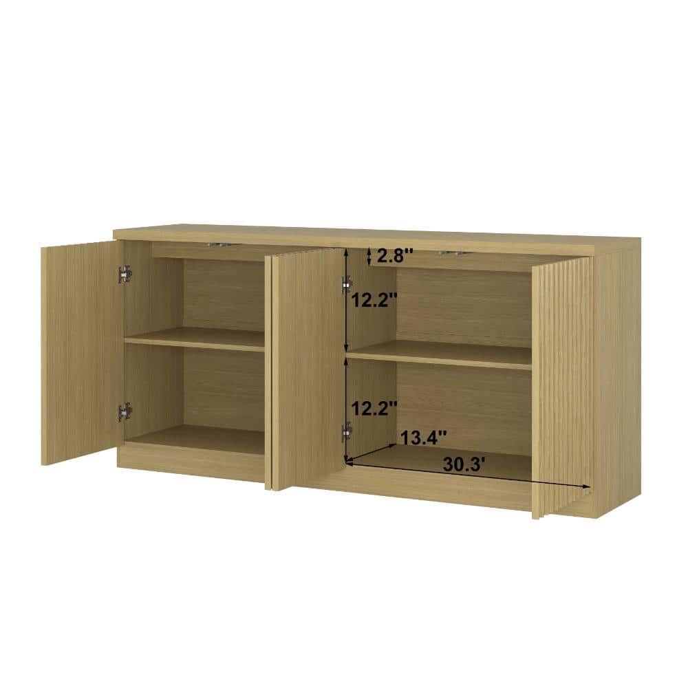 COWLOWN 62.6 in. W x 15.6 in. D x 29.5 in. H Natural Brown Linen Cabinet with 4 Doors (1)