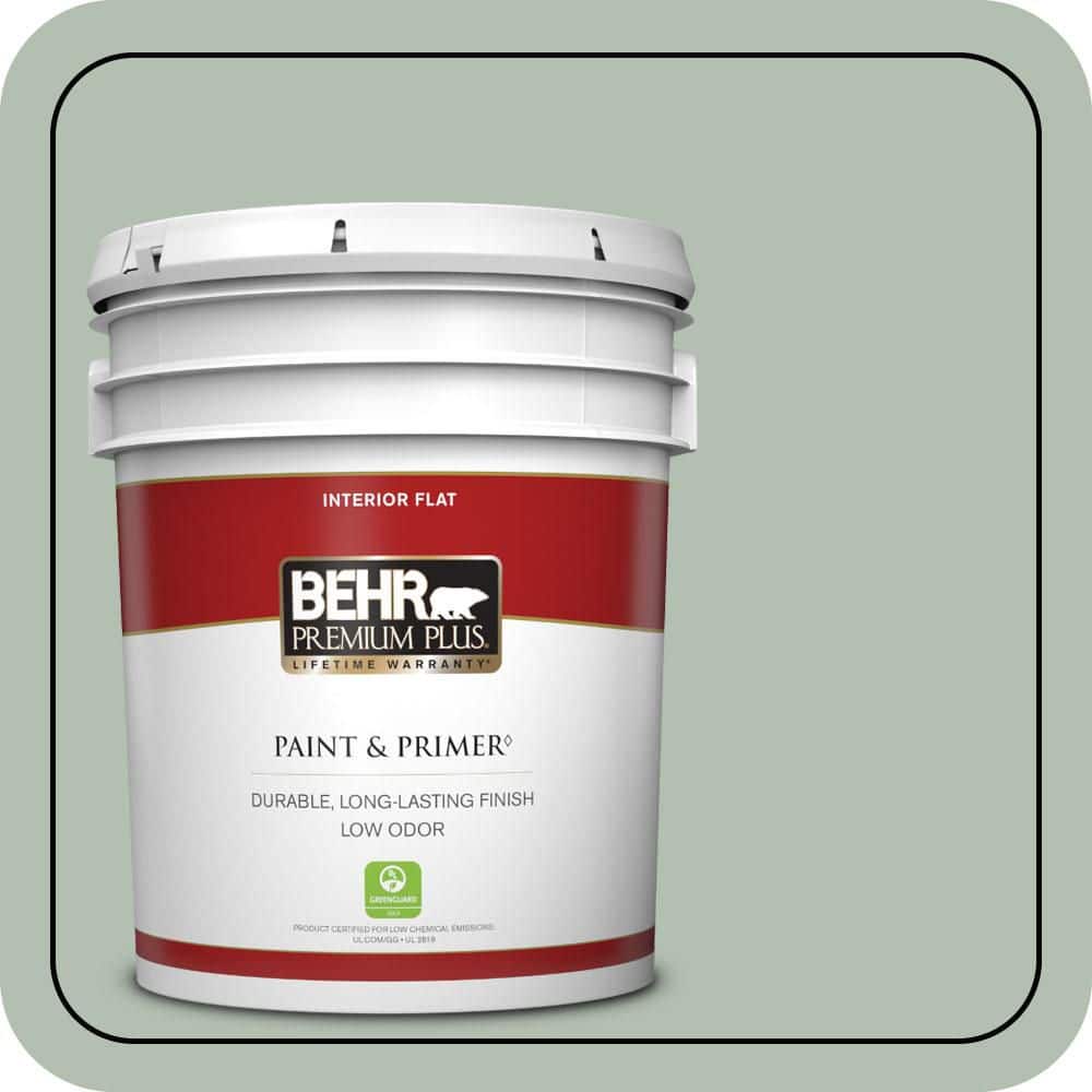 BEHR PREMIUM PLUS 5 gal. #N400-3 Flagstaff Green Flat Low Odor Interior Paint & Primer