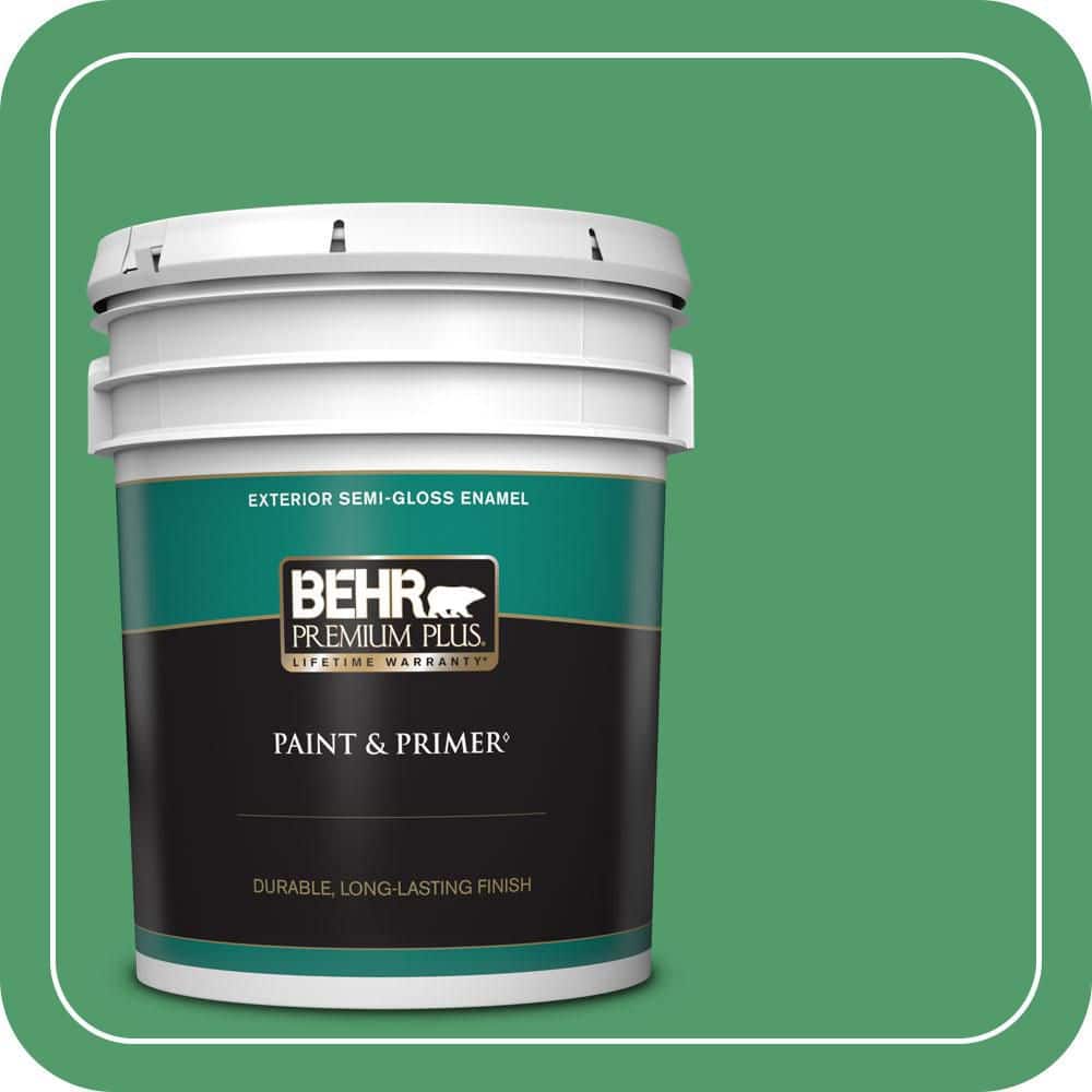 BEHR PREMIUM PLUS 5 gal. #P410-6 Solitary Tree Semi-Gloss Enamel Exterior Paint & Primer