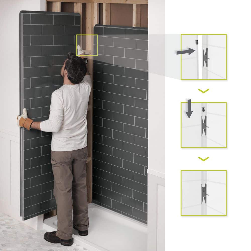 MAAX Utile 48 in. W x 32.5 in. D x 80 in. H 3-pieces Direct-to-Stud Composite Alcove Shower Surrounds in Marble Carrara (2)