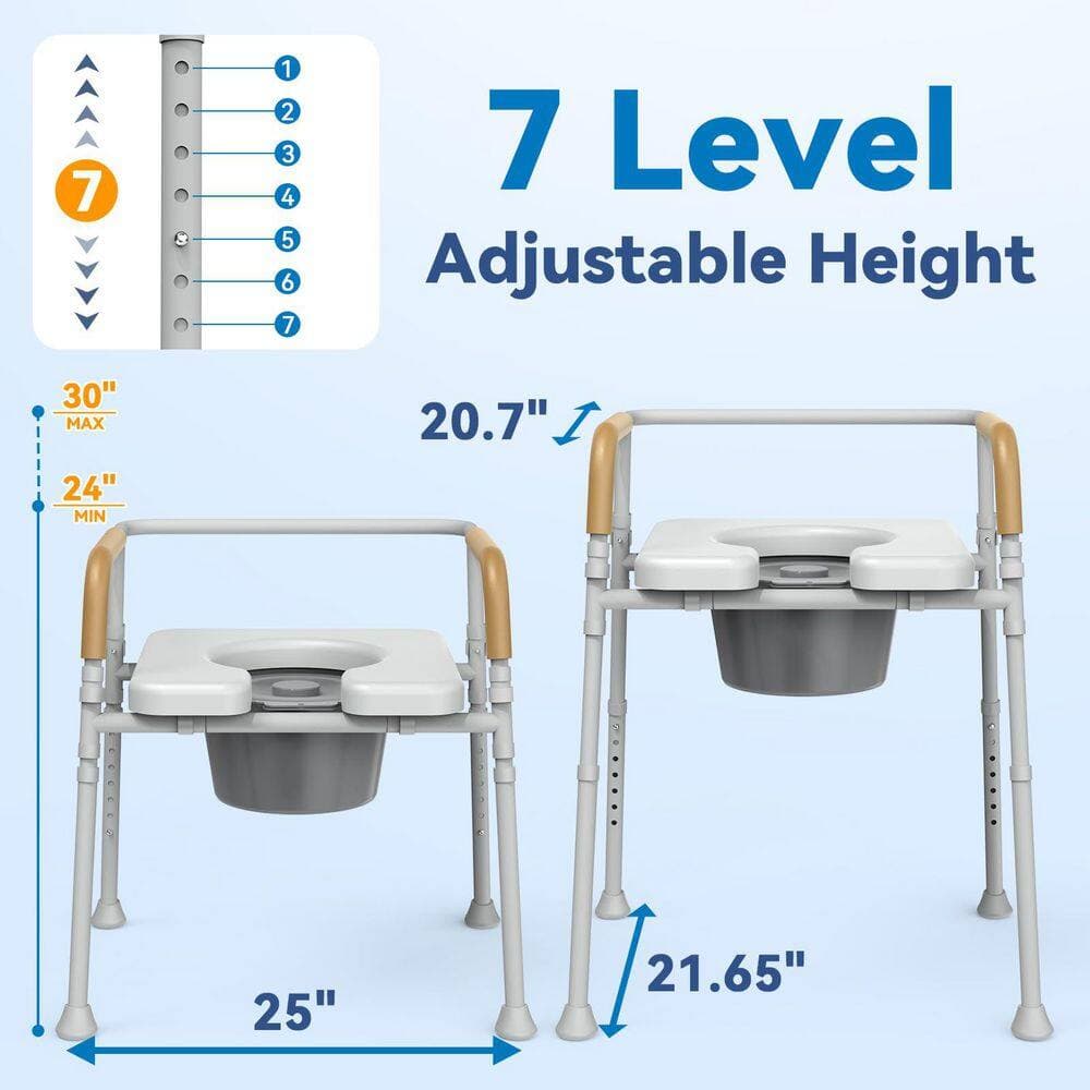 Wudkey Bedside Commode with 5.81 qt. Removable Bucket, Splash Guard and Adjustable Height for Seniors, 350 lb. Weight Capacity (2)