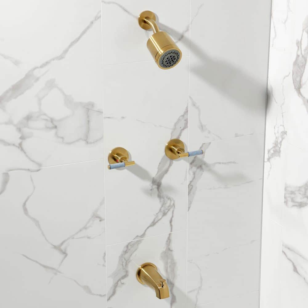 Kingston Brass Verona 2-Handle 2-Spray Tub and Shower Faucet 1.8 GPM in Brushed Brass (2)