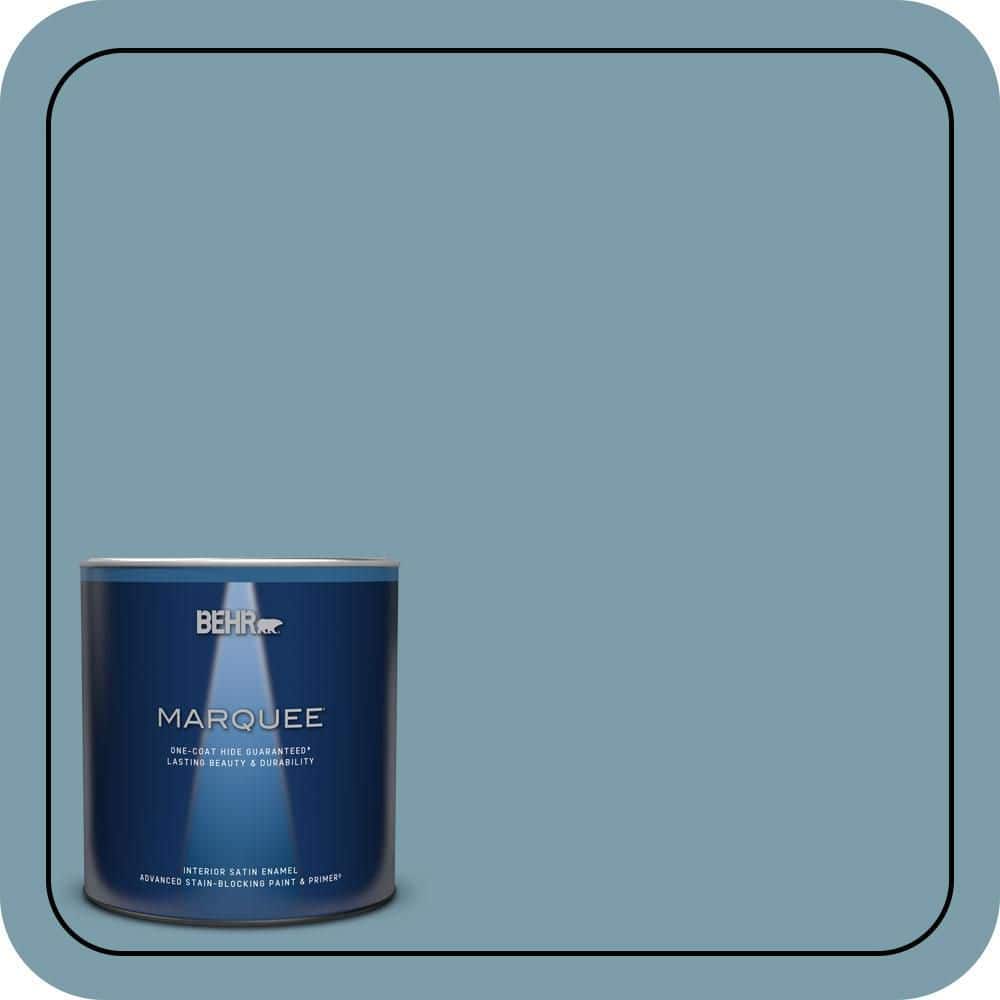 BEHR MARQUEE 1 qt. #S470-4 Dolphin Blue One-Coat Hide Satin Enamel Interior Paint & Primer