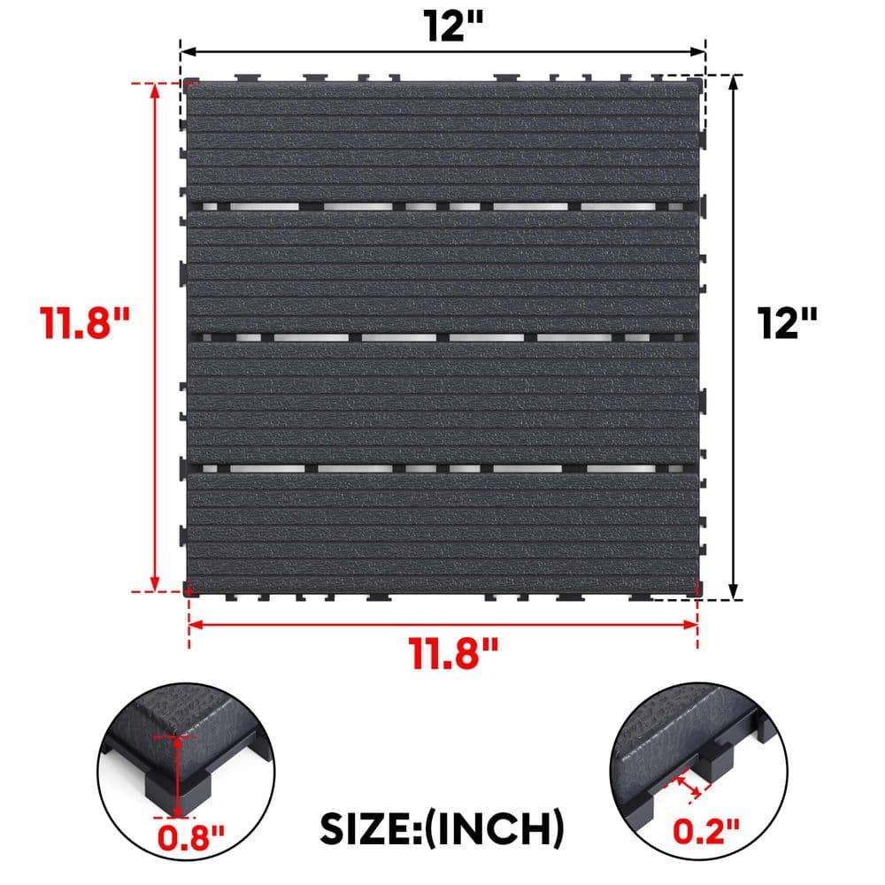 GOGEXX 12 in.W x 12 in. L Outdoor Striped Square PVC Drainage Interlocking Flooring Deck Tiles (Pack of 44 Tiles) in Gray (2)