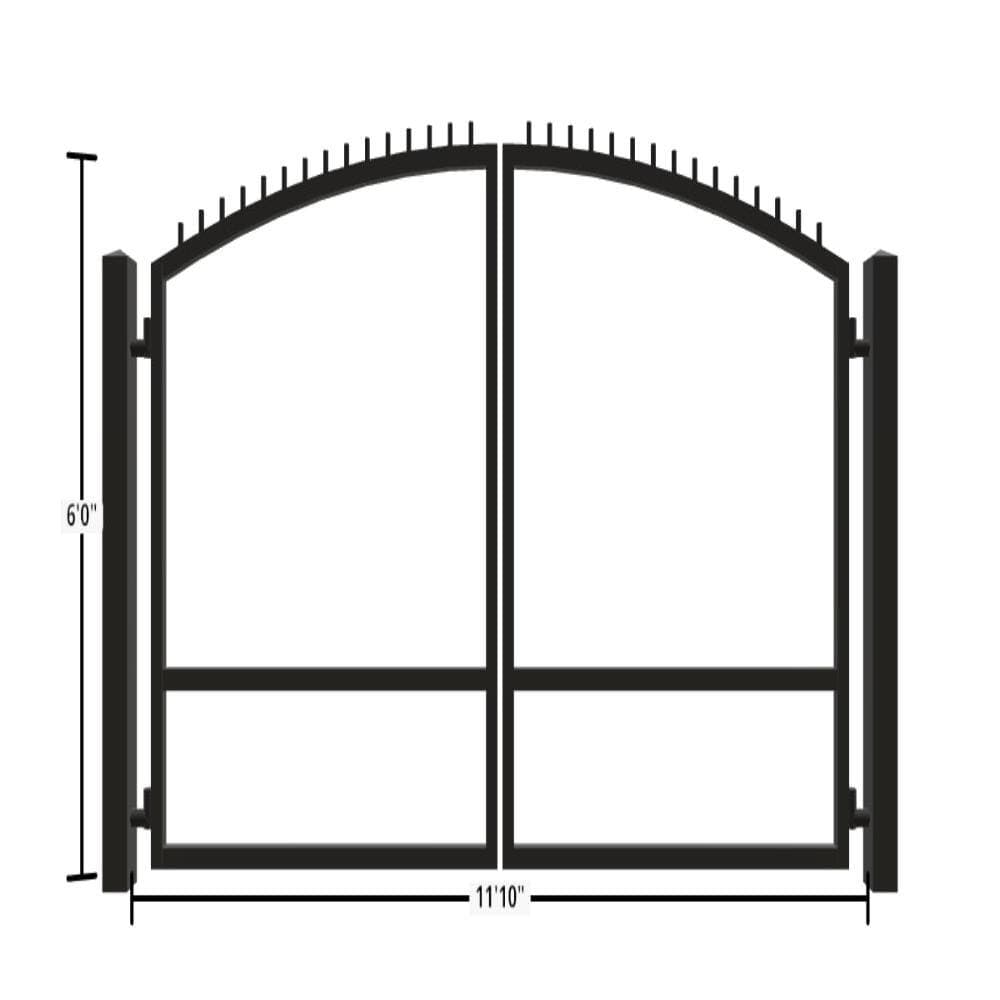 Unbranded Driveway Gate — Swing, Center, Arch + Finials, Black — 142"W x 72"H (1)