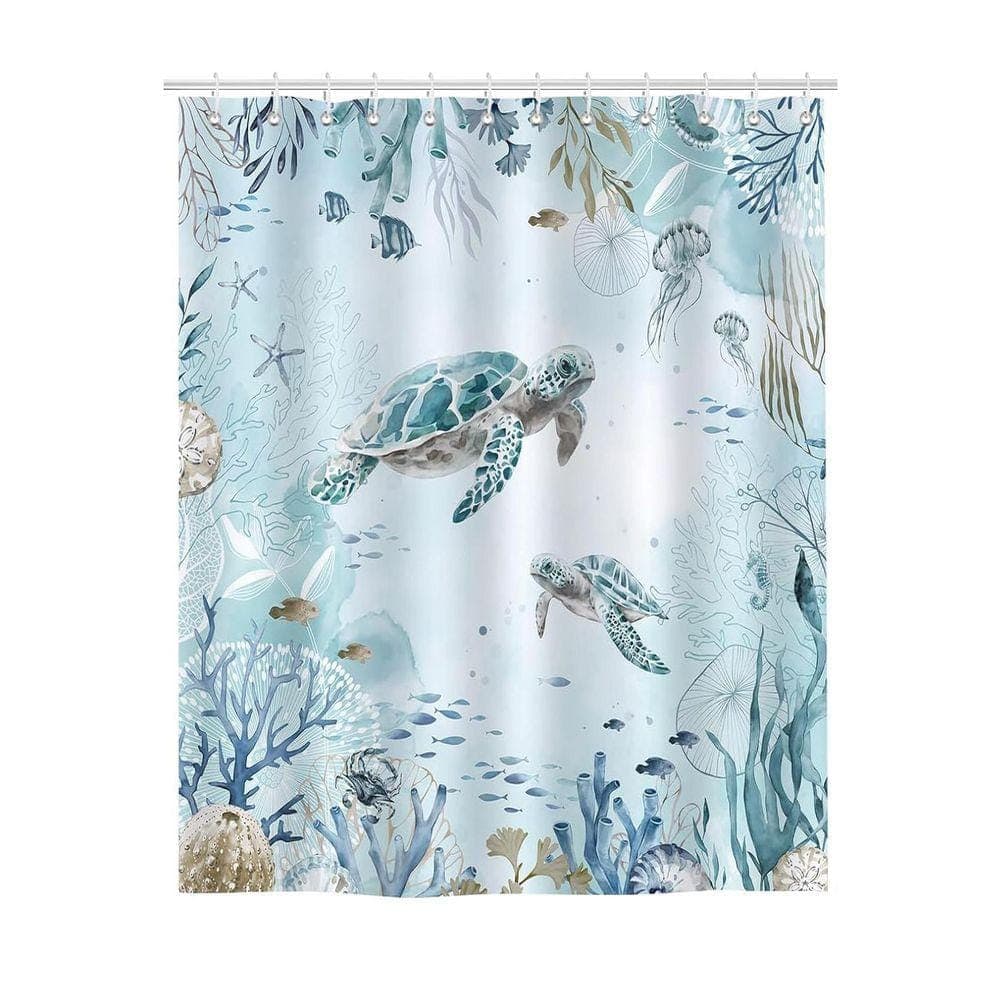 JFVKAF Sea Turtle Shower Curtain 72 x 72 in. Bathroom Curtain Teal Blue Ocean Coastal Waterproof with Hooks Polyester