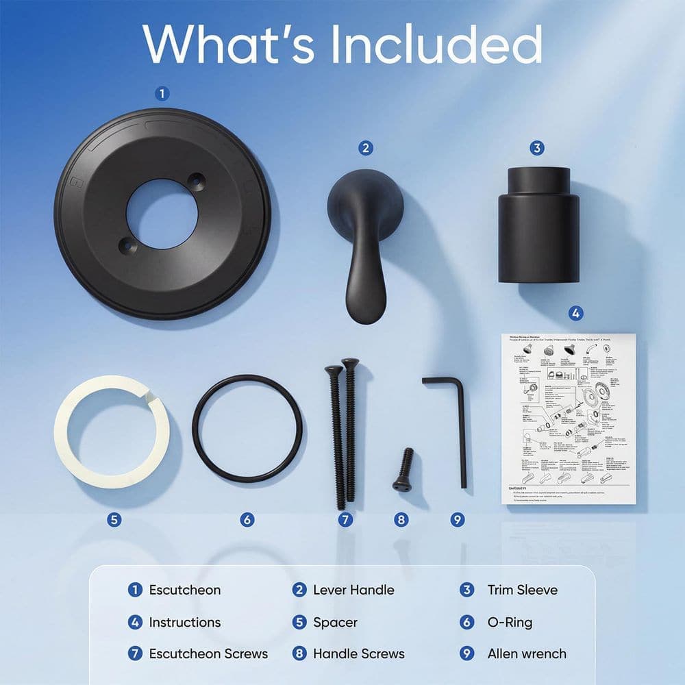 Helhom Matte Black All Metal Shower Trim Kit Replacement, Single Handle with Cover Plate, Valve and Cartridge Not Included (3)