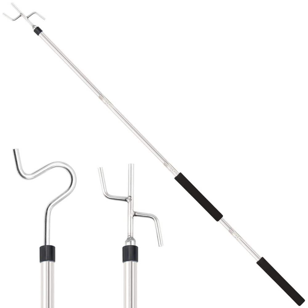 Misopily 32 to 80 in. Clothes Hook Pole Heavy Duty Retail Clothing Hook Pole with 2 Hooks Hanging Birdfeeder Extension (1)