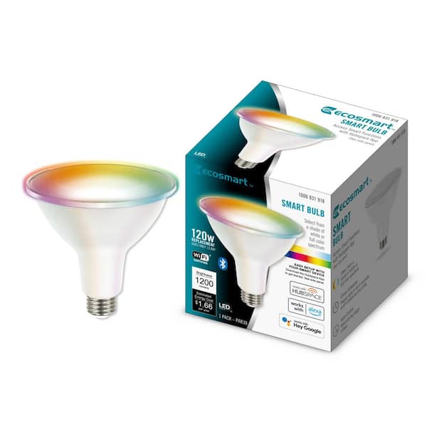 EcoSmart 120-Watt Equivalent Smart PAR38 Color Changing CEC LED Spot Light Bulb with Voice Control Powered by Hubspace (1-Bulb)