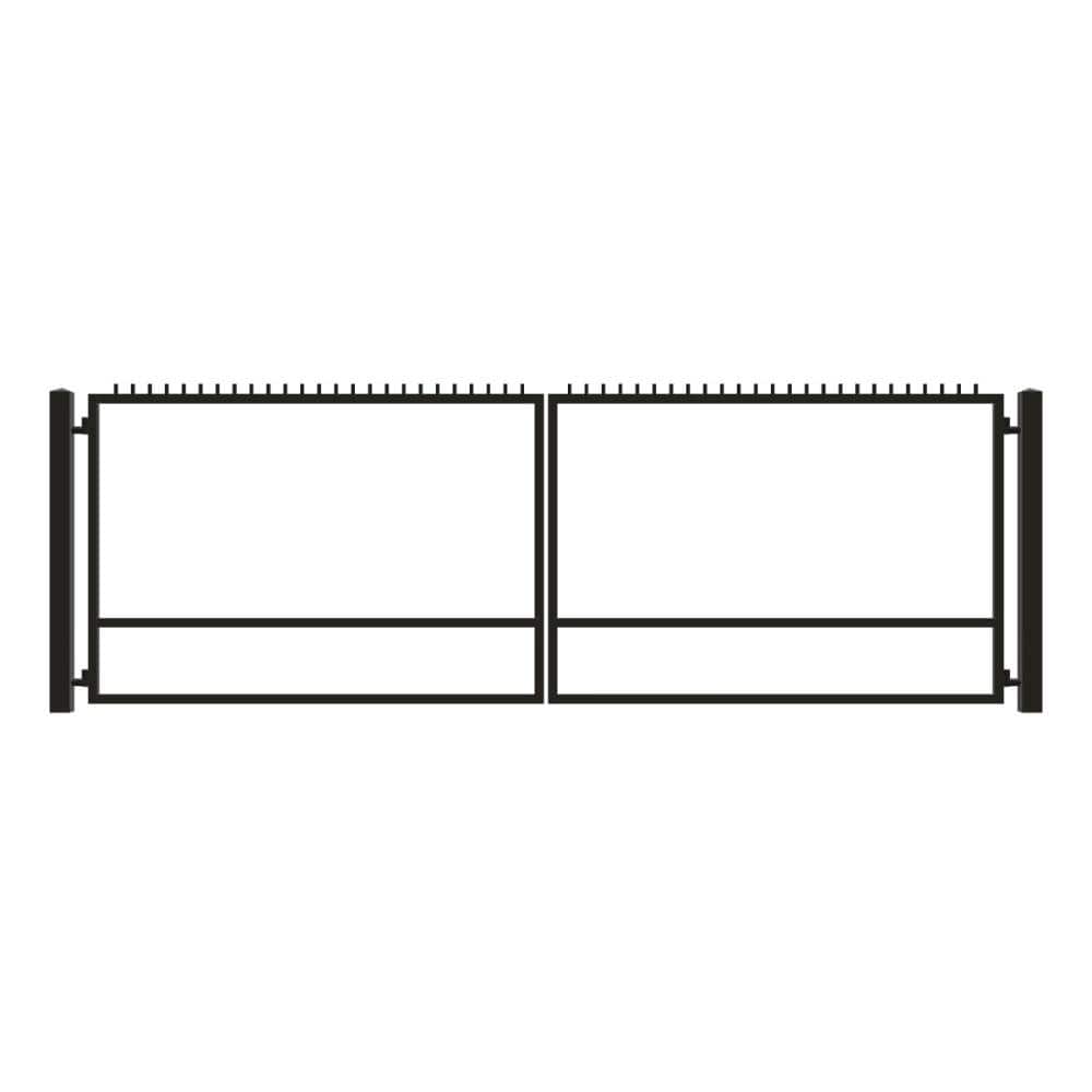 Unbranded Driveway Gate — Swing, Center, Finials, Black — 224"W x 72"H (1)