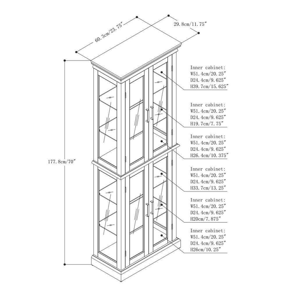 XUJMK 24 in. W x 12 in. D x 70 in. H Red Linen Cabinet, Curio Cabinet Lighted with Adjustable Shelves and Mirrored Back Panel (3)