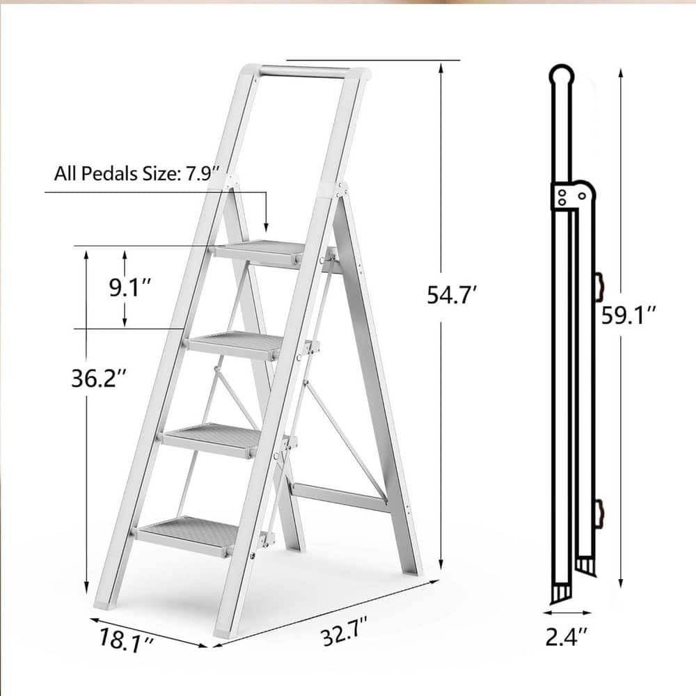 Unbranded 4 Step Ladder Folding Step Stool Stepladders with Anti-Slip and Wide Pedal for Home and Kitchen Use Space Saving (White) (3)