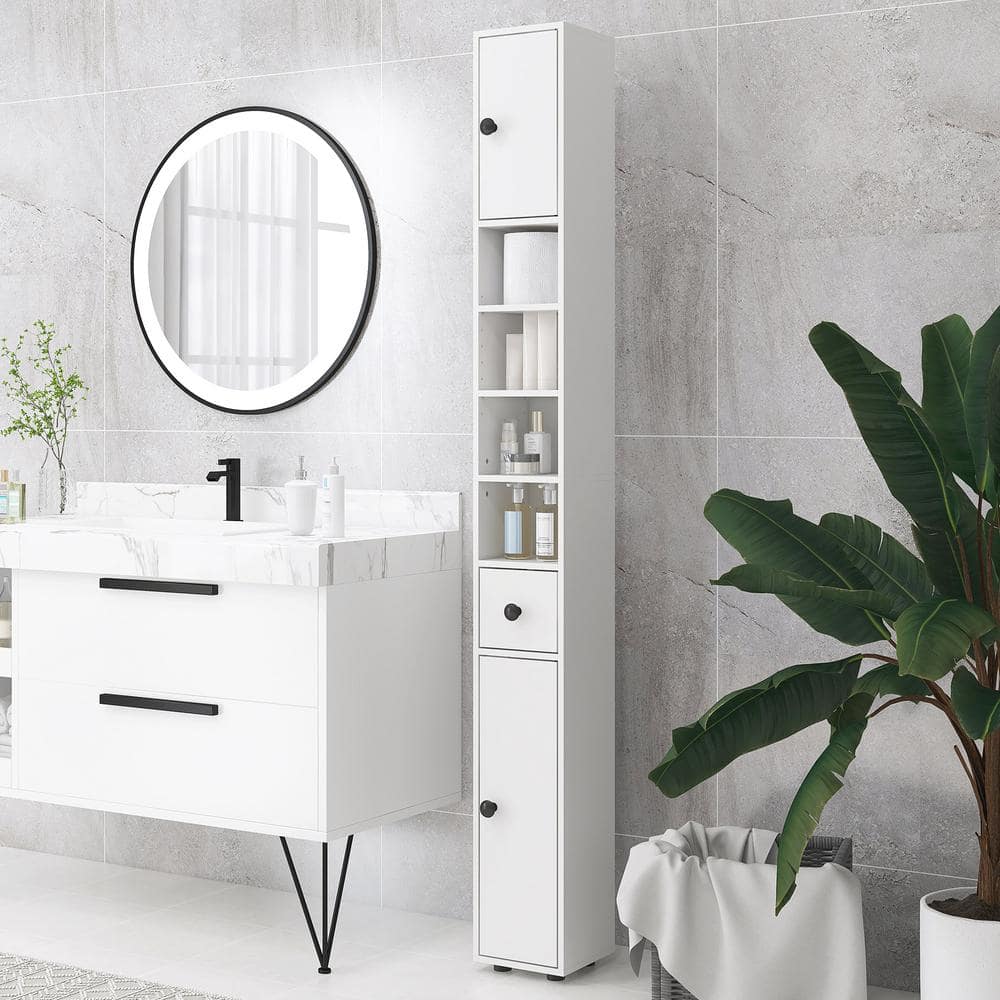 Unbranded 7.75 in. x 70.75 in. x 7.75 in. White Linen Cabinet with Open Shelves, 2 Door Cabinets, Adjustable Shelves (2)