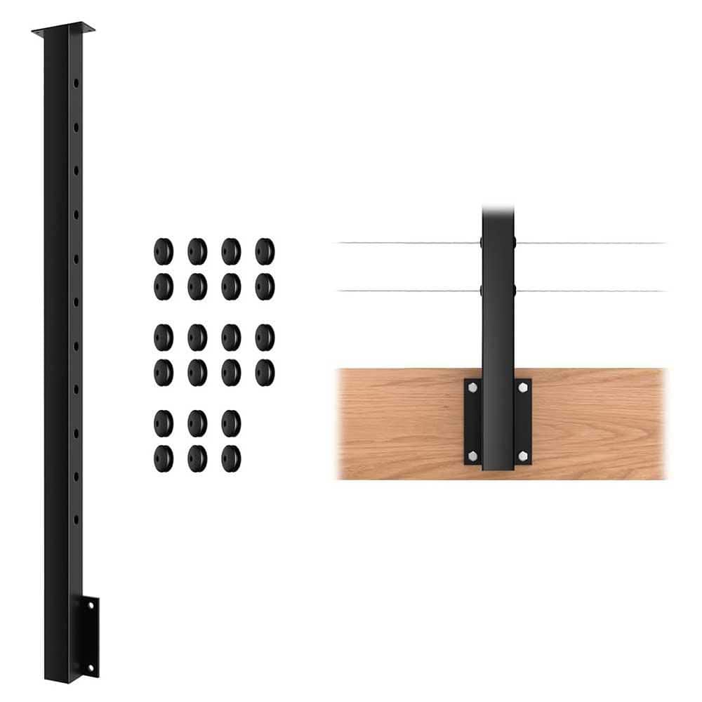 Afoxsos 2 in. Cable Railing Post 44in Black Stainless Steel Space-Saving Fascia Mount Rail Kit Indoor Outdoor Deck Post (1)