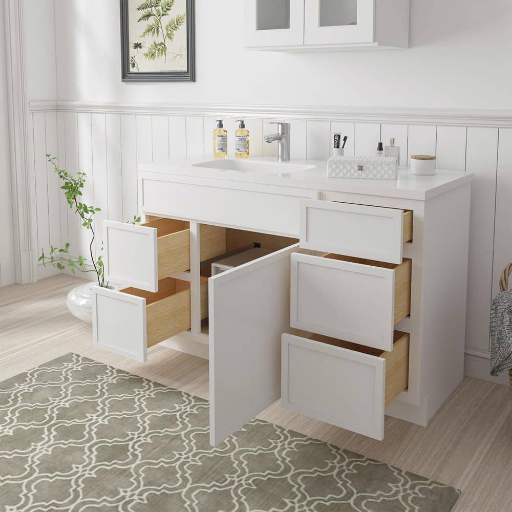 Vanity Art Colton 51 in. 1-Door and 5-Drawer Freestanding Shaker Bathroom Vanity Cabinet (No Top) in White — Unassembled (3)
