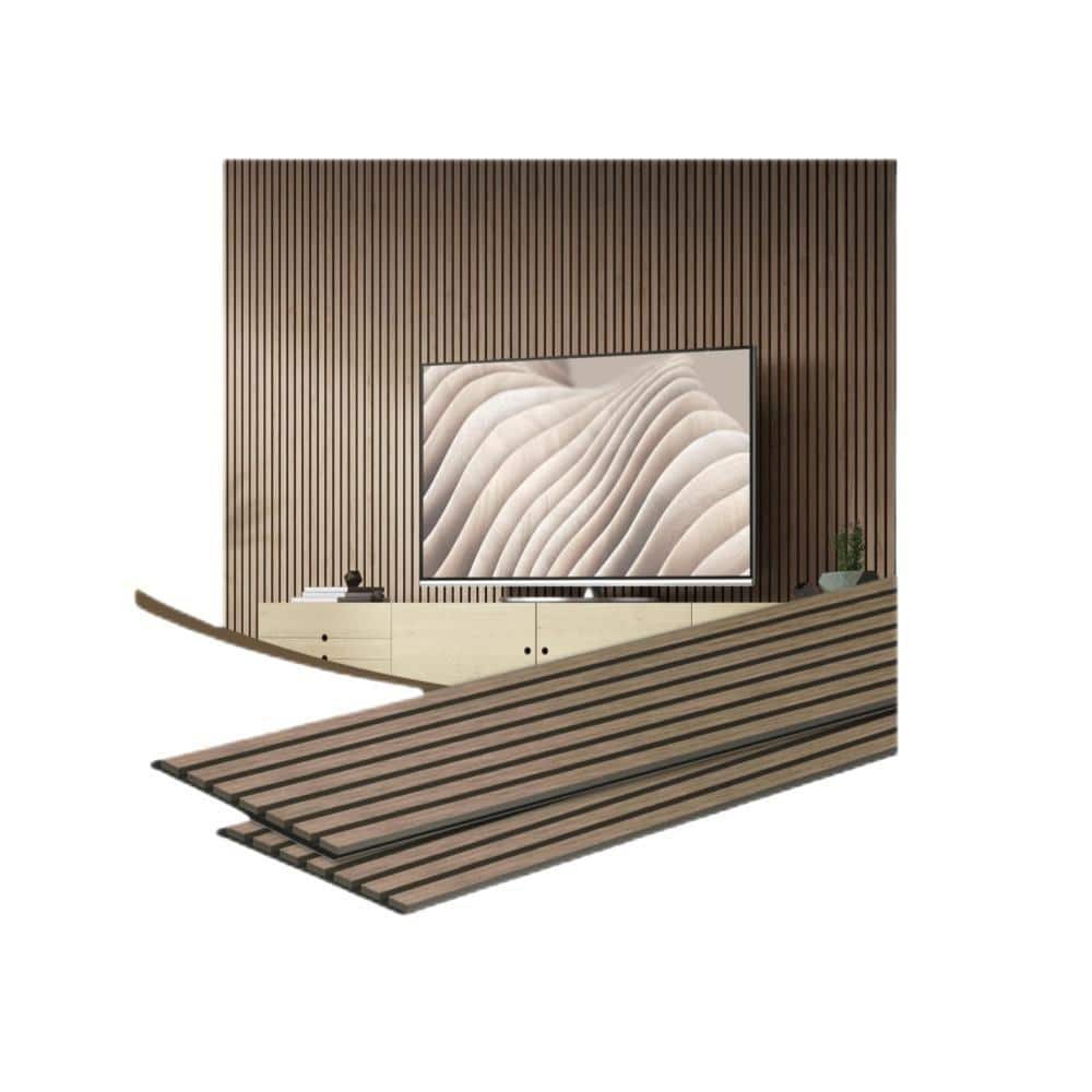 Angel Sar 94.5 in. x 11 in. Natural Walnut 3D Wood Slat Sound Absorbing Wooden Panel, Wall Guard Panel for Living Room (2-Pack) (1)
