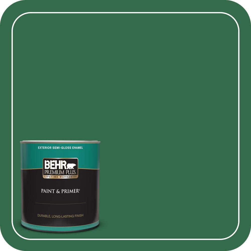 BEHR PREMIUM PLUS 1 qt. #S-H-460 Chopped Chive Semi-Gloss Enamel Exterior Paint & Primer
