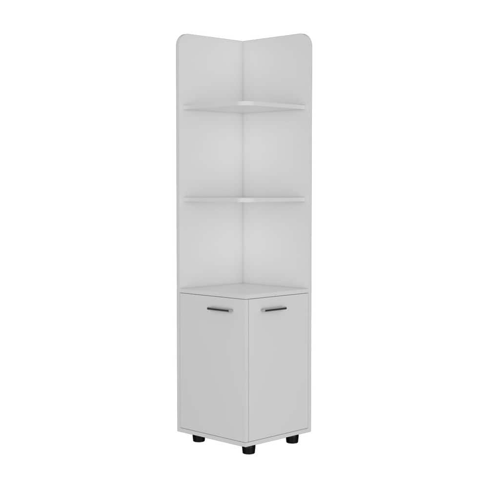 Lycvki 14.17 in. W x 14.76 in. D x 62.2 in. H White Linen Cabinet with 2-Open Shelves for Bathroom (1)