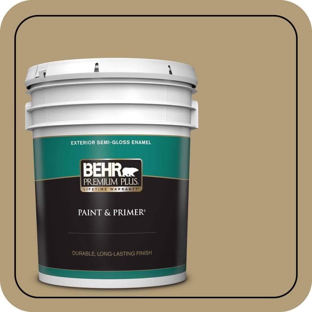 BEHR PREMIUM PLUS 5 gal. #S320-5 Ginger Tea Semi-Gloss Enamel Exterior Paint & Primer (1)