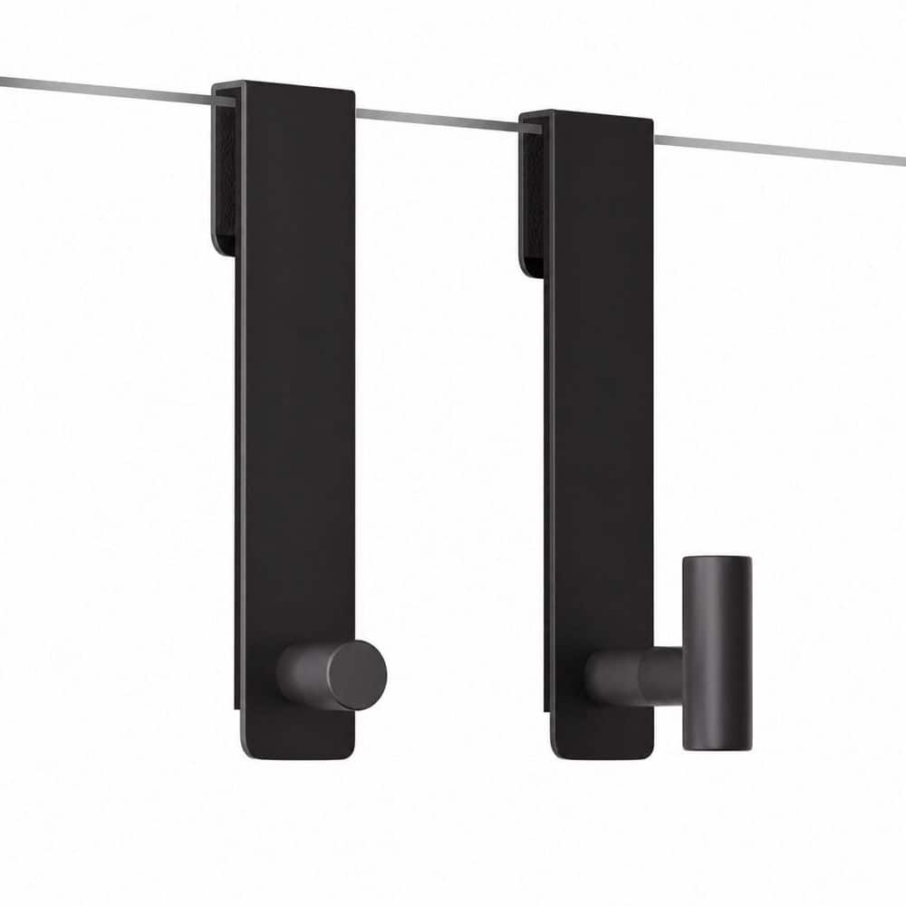 Unbranded J-Hook Matte Black 2 Pack Black Stainless Steel Over Glass Shower Door Robe Hook Towel Hook 7.5 in. Extended No Drill