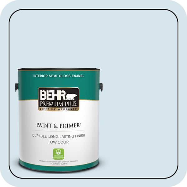 BEHR PREMIUM PLUS 1 gal. #560C-1 Rain Water Semi-Gloss Enamel Low Odor Interior Paint & Primer (2)