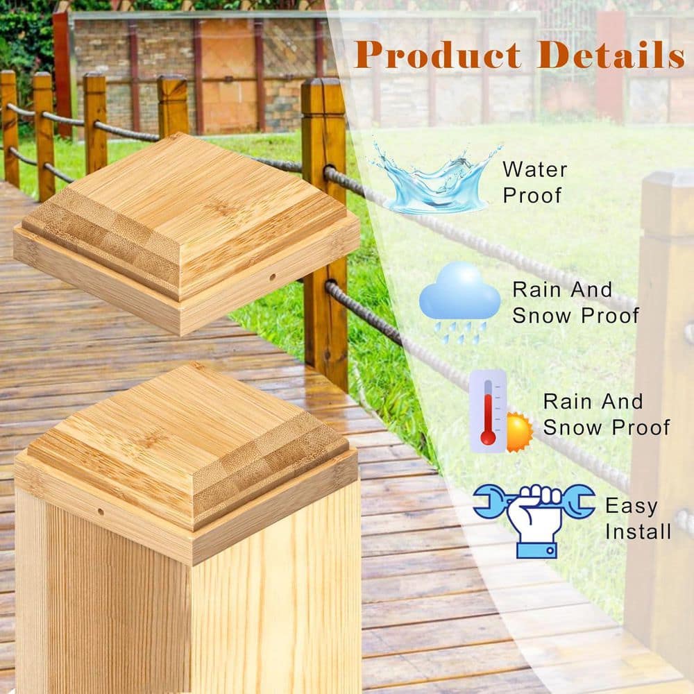 Afoxsos 4 x 4 in. Wood Flat Top Post Caps for Indoor/Outdoor Fences Mailboxes Deck Post, 2-Pack (3)
