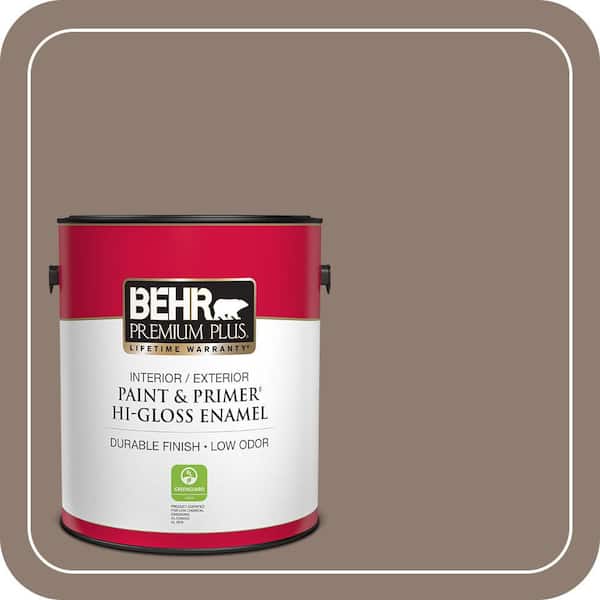 BEHR PREMIUM PLUS 1 gal. #N180-5 Bridle Leather Hi-Gloss Enamel Interior/Exterior Paint & Primer (2)