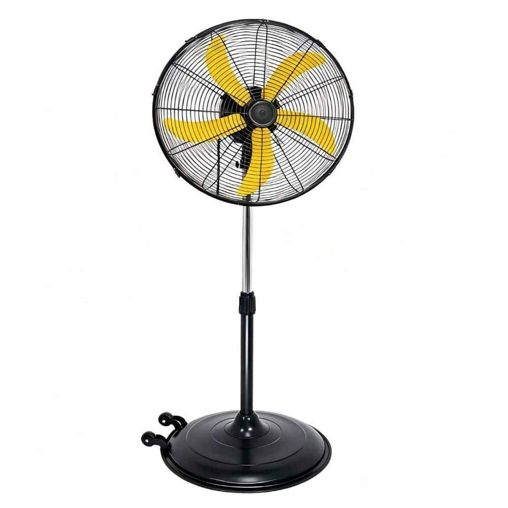 Stbine 5000 CFM 20 in. 3-Speeds High Velocity Pedestal Oscillating Fan In Yellow with Drumhead Powerful 1/5 HP Motor (1)