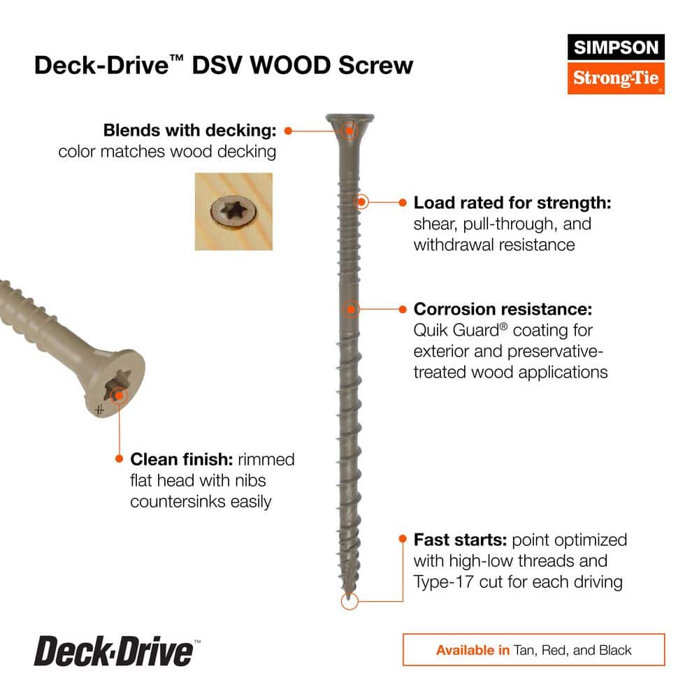 Simpson Strong-Tie #10 x 3 in. T25 6-Lobe, Flat Head, Deck-Drive DSV Wood Screw, Quik Guard, Tan (770-Pack) (2)