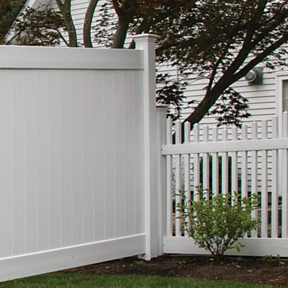 Veranda Acadia/Roosevelt 5 in. x 5 in. x 9 ft. White Vinyl Routed Fence End Post (2)