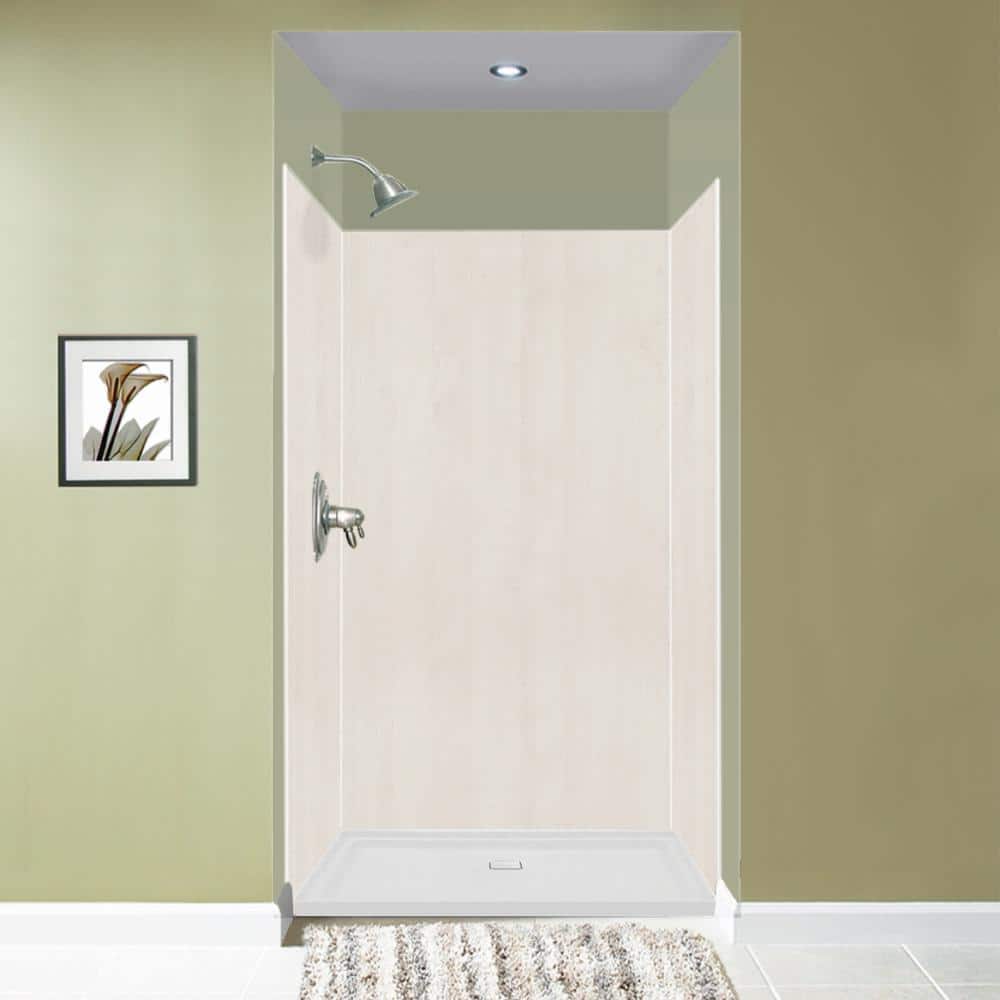 Transolid Expressions 36 in. x 48 in. x 72 in. 3-Piece Easy Up Adhesive Alcove Shower Wall Surround in Bleached Oak (1)