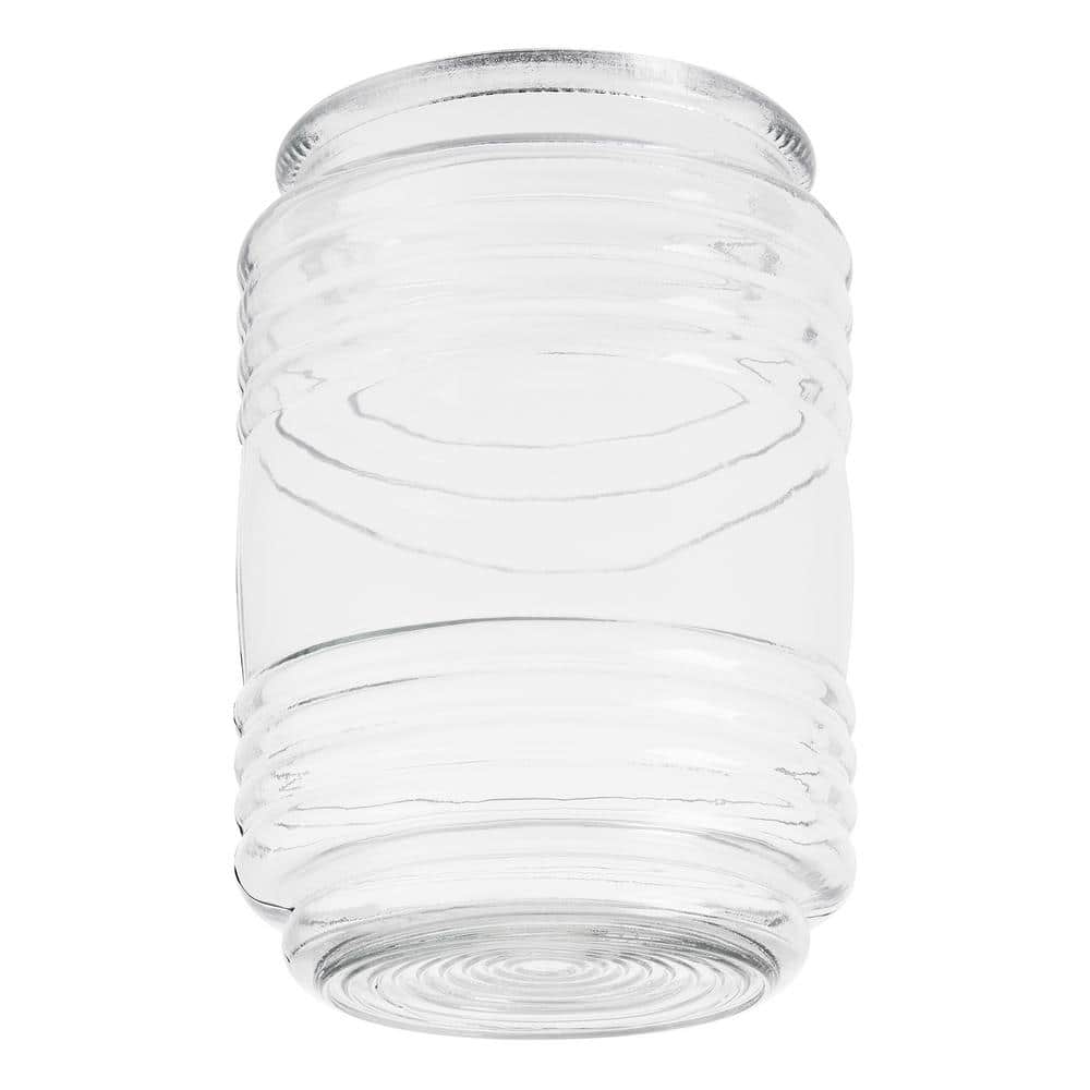 PRIVATE BRAND UNBRANDED 4.75 in. Clear Ringed Glass Cylindrical Jelly-Jar Shaped Replacement Globe Shade with 3.25 in. Lip Fitter (2)