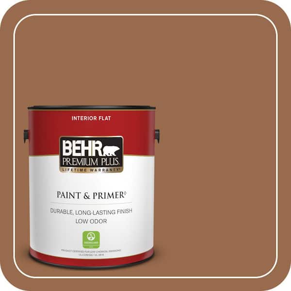 BEHR PREMIUM PLUS 1 gal. #S230-7 Toasted Bagel Flat Low Odor Interior Paint & Primer (2)