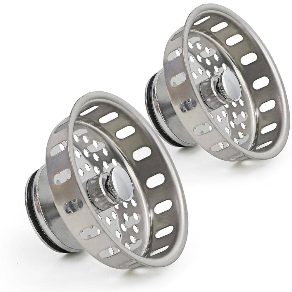 PLUMBFLEX 3-1/2 in. Strainer Basket Replacement for Kitchen Sink Drains Stainless Steel with Stopper and Rubber Seal (2-Pack) (1)