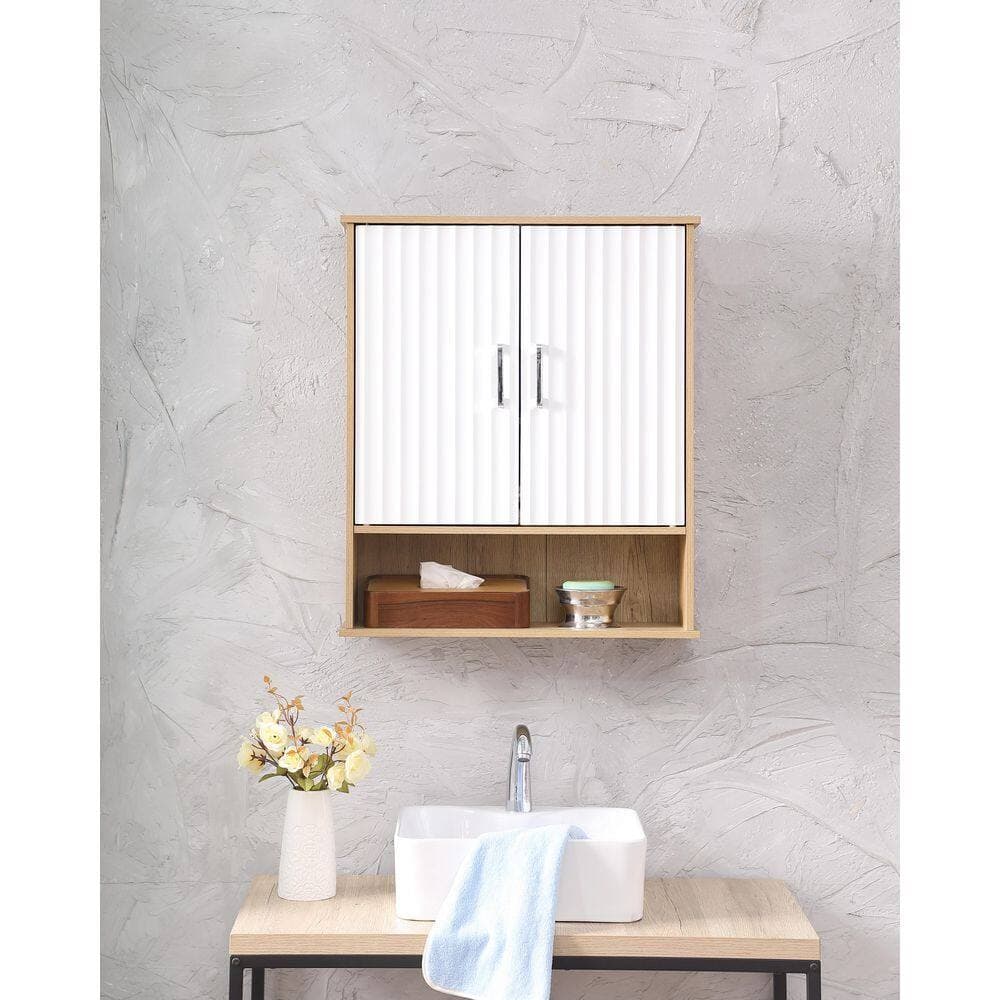 Tahanbath 7.90 in. W x 23.60 in. D x 27.60 in. H Bathroom Storage Wall Cabinet with Double - Door, Bottom Shelf in White (3)
