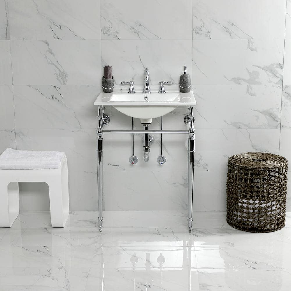 Kingston Brass Edwardian 24 in. Ceramic Console Sink Set with Brass Legs in White/Polished Chrome (2)