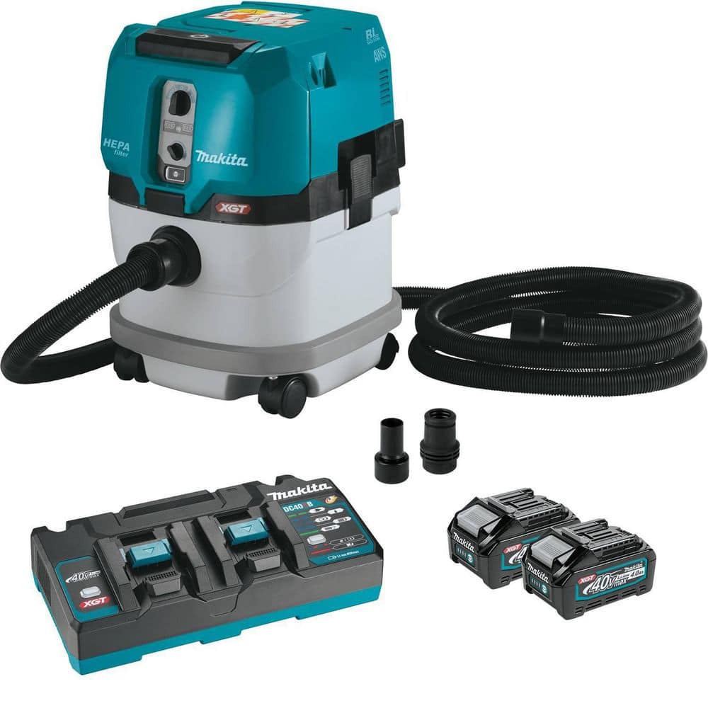 Makita 40V max XGT Brushless Cordless 4 Gallon HEPA Filter Dry Dust Extractor Kit, with AWS Capable (4. 0Ah) (1)