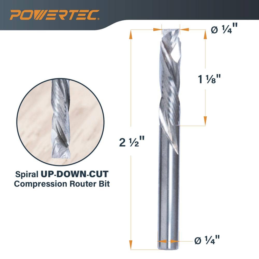 ‎POWERTEC 1/4 in. x 1/4 in. Shank Up/Down Cut Compression Carbide Spiral Router Bit (2-Pack) (3)