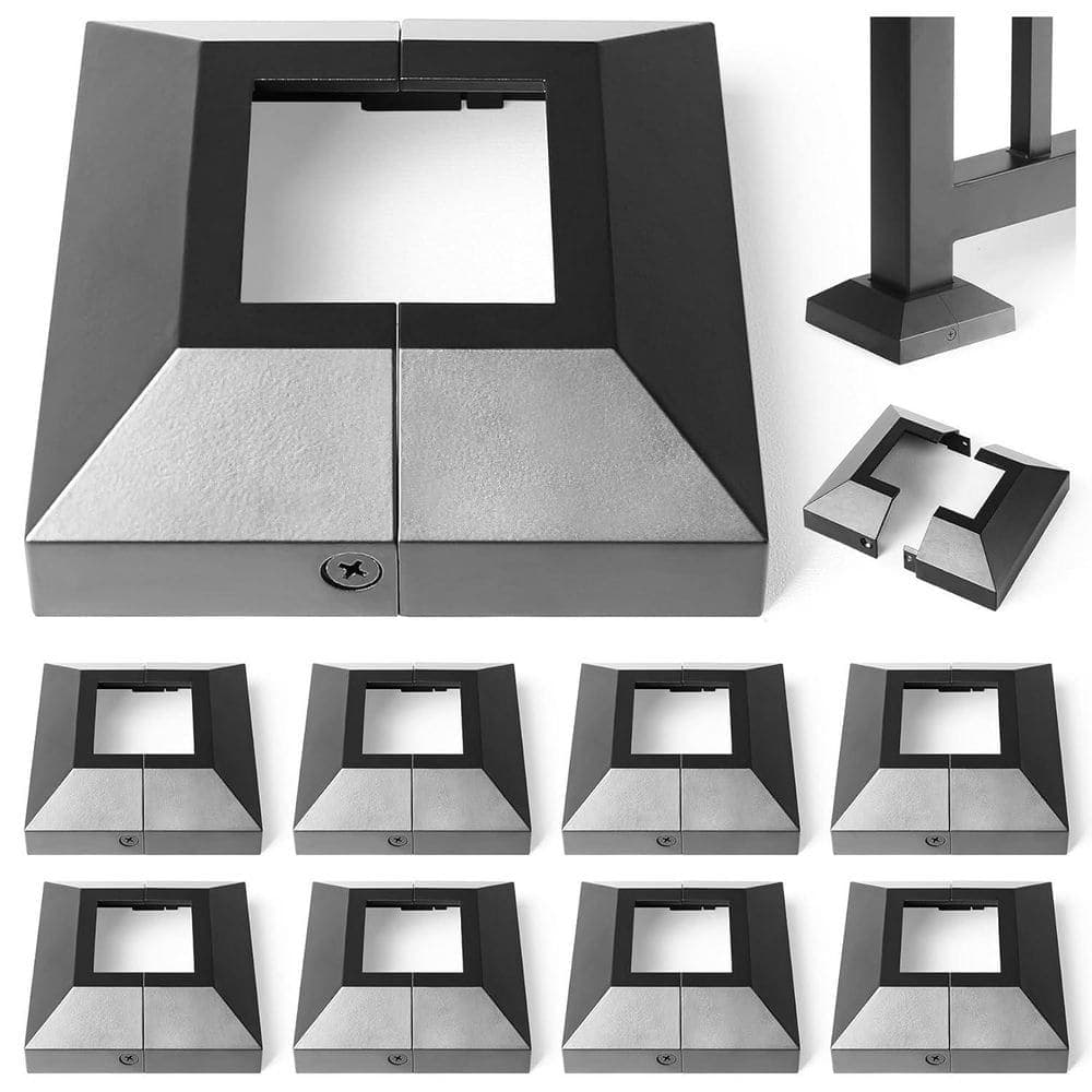 Afoxsos 4.5 in. x 4.5 in. Post Base Cover, Fits 2 in. x 2 in. Post for Indoor/Outdoor Railing in Black, 8-Pack (1)