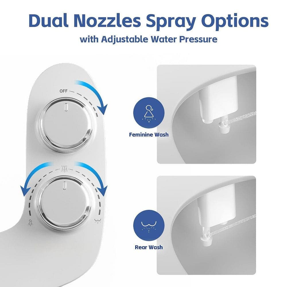 Wudkey Bidet Attachment for Toilet Sprayer, Self-Cleaning Dual Retractable Nozzles Bidet Spray, Adjustable Pressure (Non-Elec.) (2)