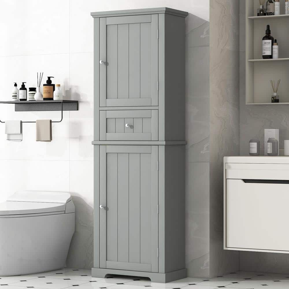COWLOWN 22 in. W x 11 in. D x 67.7 in. H Gray Linen Cabinet with Drawer, Adjustable Shelf, MDF Board (2)