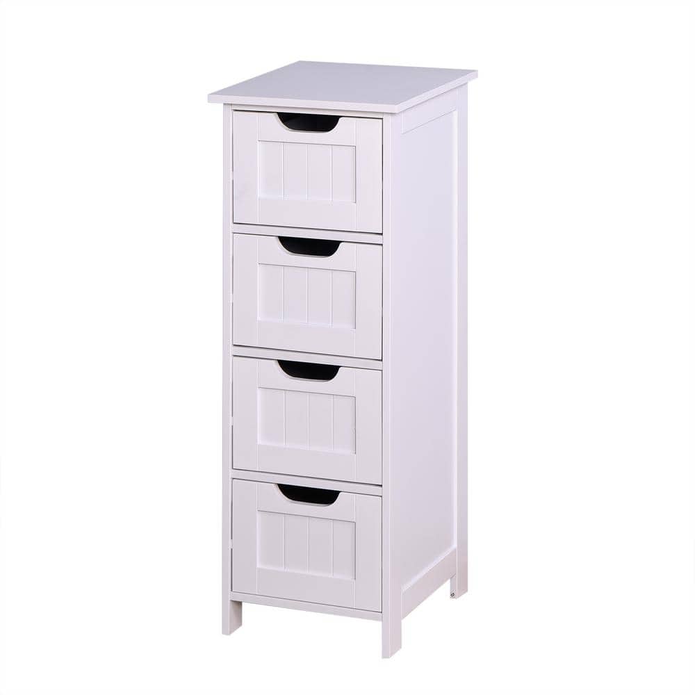 Tileon 11.8 in. W x 11.8 in. D x 32.3 in. H White MDF Free Standing Bathroom Storage Linen Cabinet Cupboard with 4 Drawers (1)
