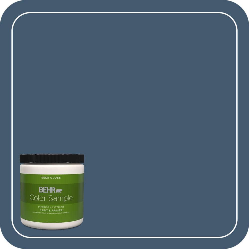 BEHR PREMIUM PLUS 8 oz. #S500-7 Infinite Deep Sea Semi-Gloss Interior/Exterior Paint & Primer Color Sample