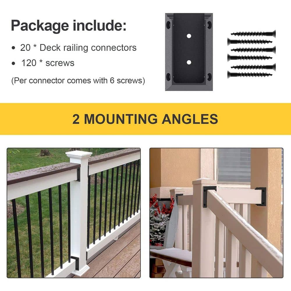 Afoxsos 0.87 in. W x 12.44 in. H 2 x 4 Hard Rubber Deck Railing Brackets with Coating Screws, Black, 20 Pieces (2)